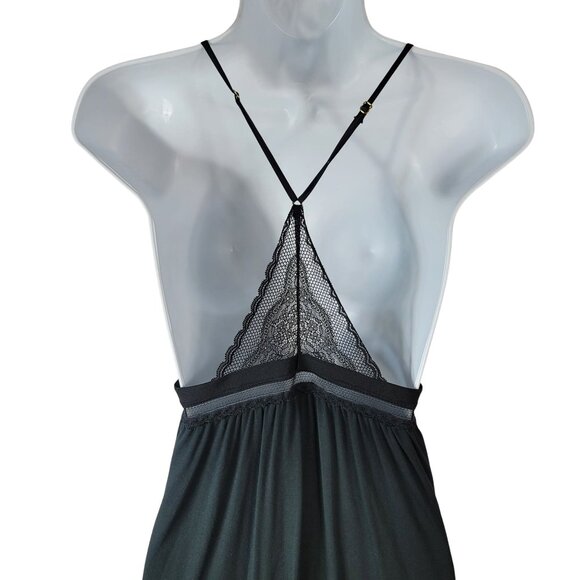 Victoria's Secret Chemise Black Large Adj Strap Lace Racerback Nightie Modal - Picture 5 of 7